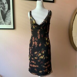 Vintage Galliano Silk Floral Graphic Mini Dress 28/42